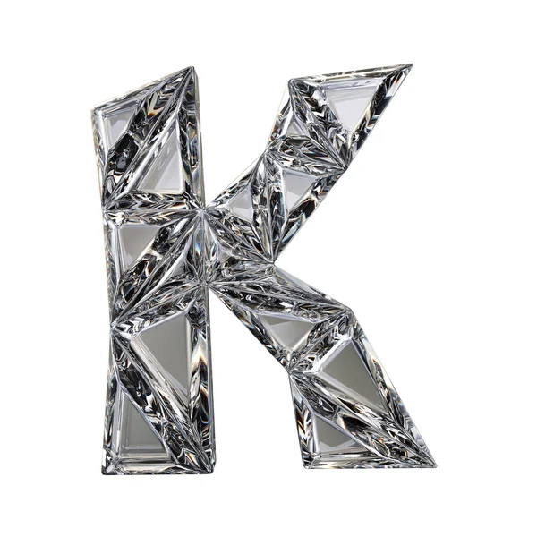 Cristal triangulado letra fonte K 3D render — Fotografia de Stock