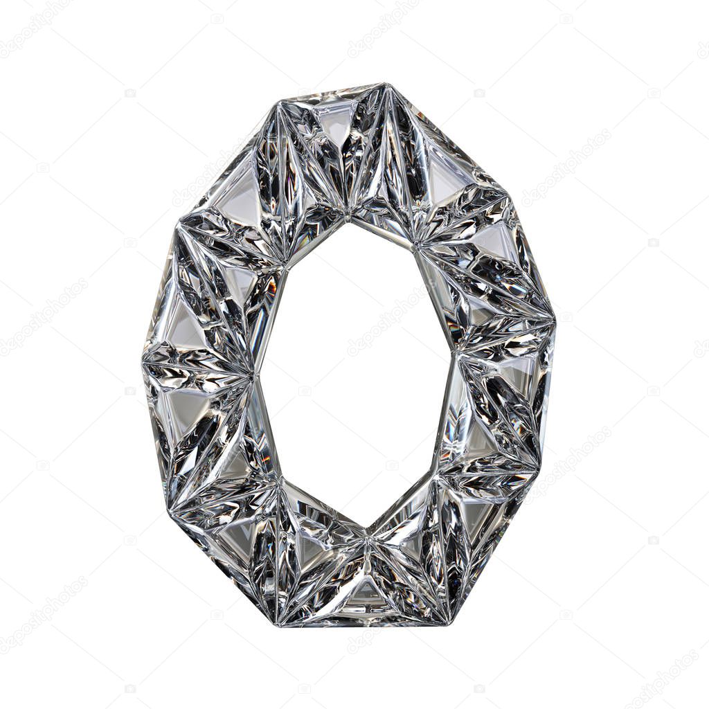 Crystal triangulated font letter O 3D render