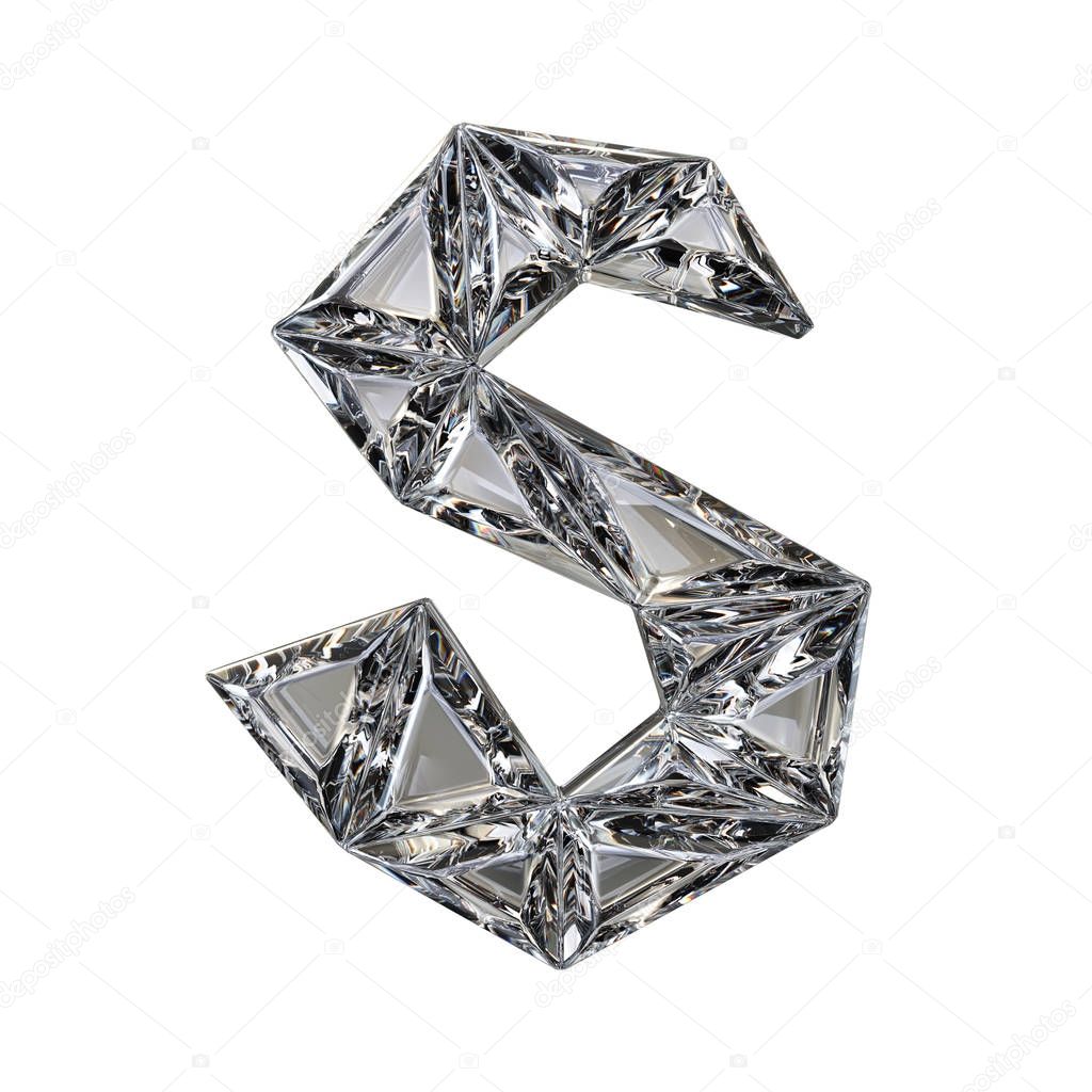 Crystal triangulated font letter S 3D render