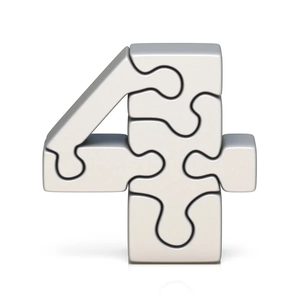 Beyaz puzzle Yapboz numarası dört 4 3d — Stok fotoğraf