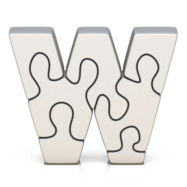Biały puzzle układanki literą W 3d — Zdjęcie stockowe