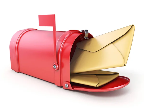 Red mailbox and two yellow envelope 3D — Stock Photo, Image