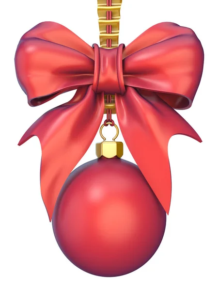 Κόκκινη Χριστουγεννιάτικη μπάλα με κορδέλα και φιόγκο 3d — Φωτογραφία Αρχείου