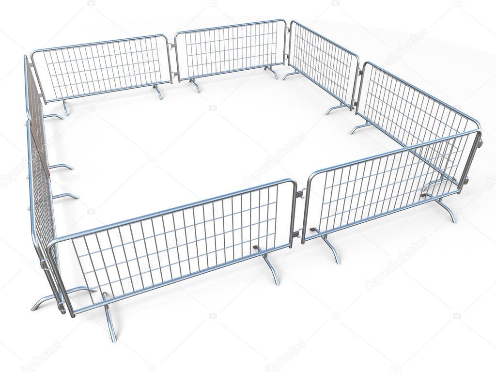Barricaded square made of mobile steel fences 3D