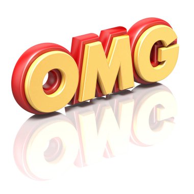 Word Omg kırmızı ve sarı plastik zemin yansıması üzerine 3d