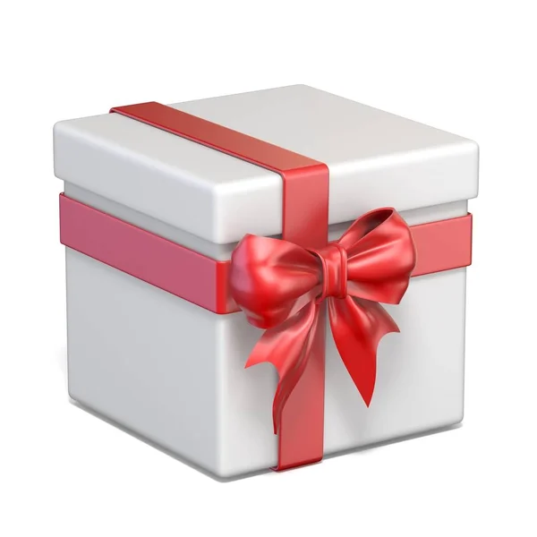Białe pudełko i czerwona wstążka łuk 3d — Zdjęcie stockowe