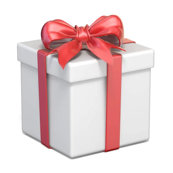 Caja de regalo blanca y lazo de cinta roja 3D —  Fotos de Stock