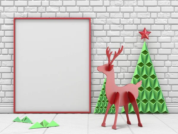 Mock up leeg afbeeldingsframe, Kerstdecoratie en rendieren w — Stockfoto