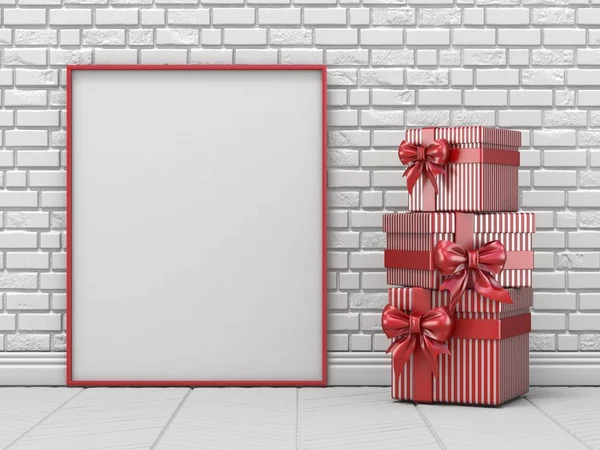 Mock up leere Bilderrahmen, Weihnachtsdekoration und gestreifte Gis — Stockfoto