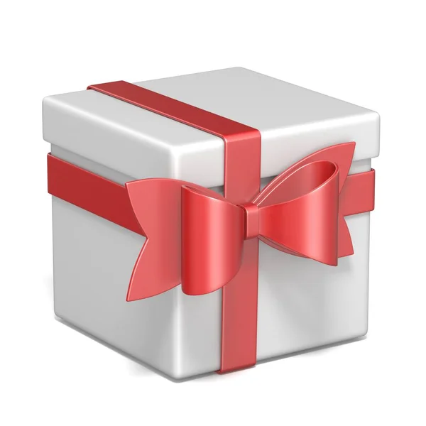 Witte geschenkdoos en rood lint buigen 3d — Stockfoto