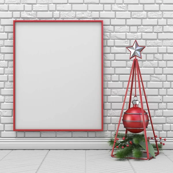 Boş resim çerçevesi, Noel dekorasyon tel kafes pyra kadar alay — Stok fotoğraf