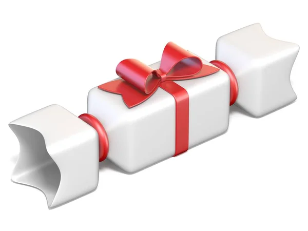 White gift box and red ribbon bow 3D — Stock Photo, Image