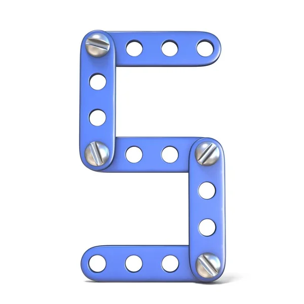 Blue metal constructor toy Number 5 FIVE 3D — Stock Photo, Image