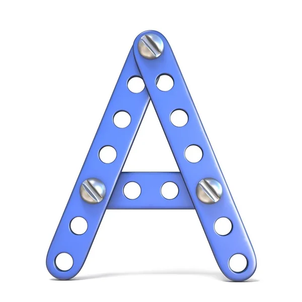 Alphabet made of blue metal constructor toy Letter A 3D — Stock Photo, Image