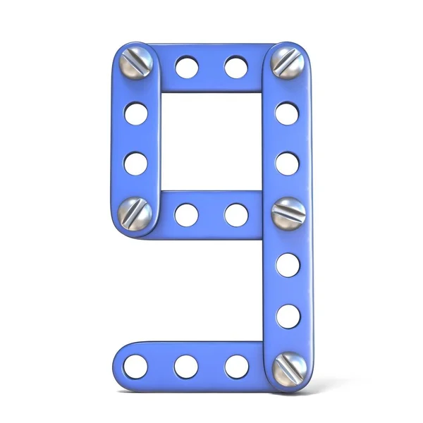 Azul metal construtor brinquedo Número 9 Nove 3D — Fotografia de Stock