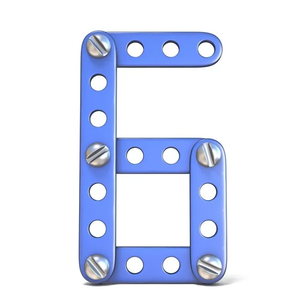 Azul metal construtor brinquedo Número 6 SIX 3D — Fotografia de Stock
