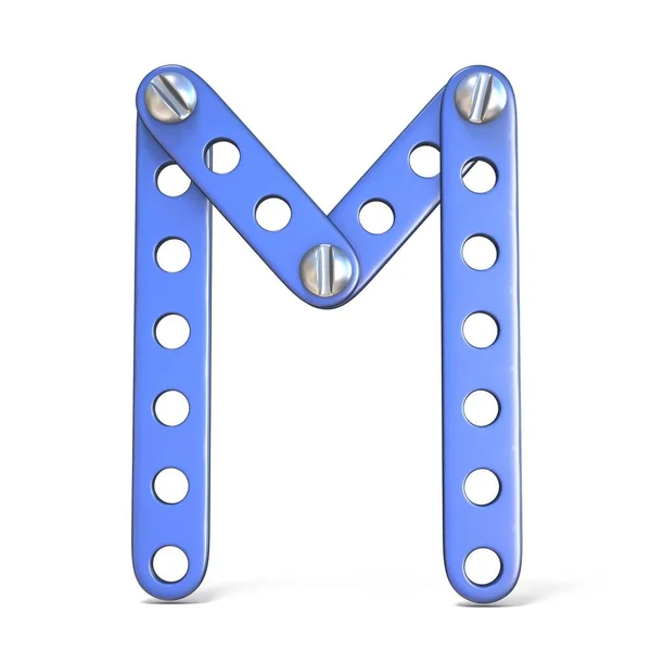 Αλφάβητο φτιαγμένα από μπλε μεταλλική κατασκευή παιχνιδιών γράμμα M 3d — Φωτογραφία Αρχείου