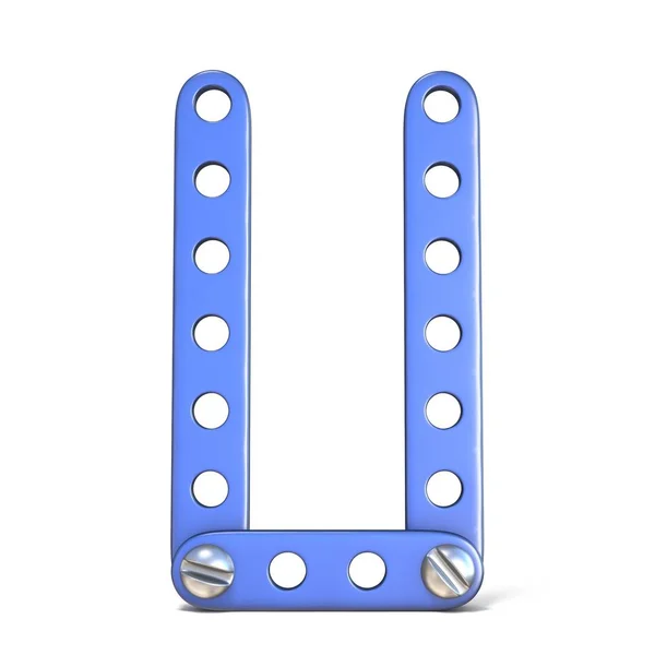 Alfabeto hecho de juguete constructor de metal azul Letra U 3D —  Fotos de Stock
