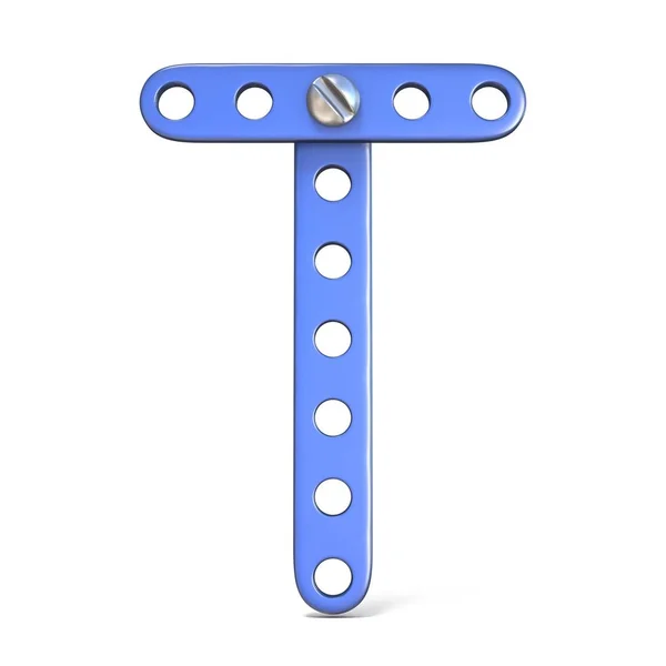 Alfabetet består av blå metall konstruktören leksak brev T 3d — Stockfoto