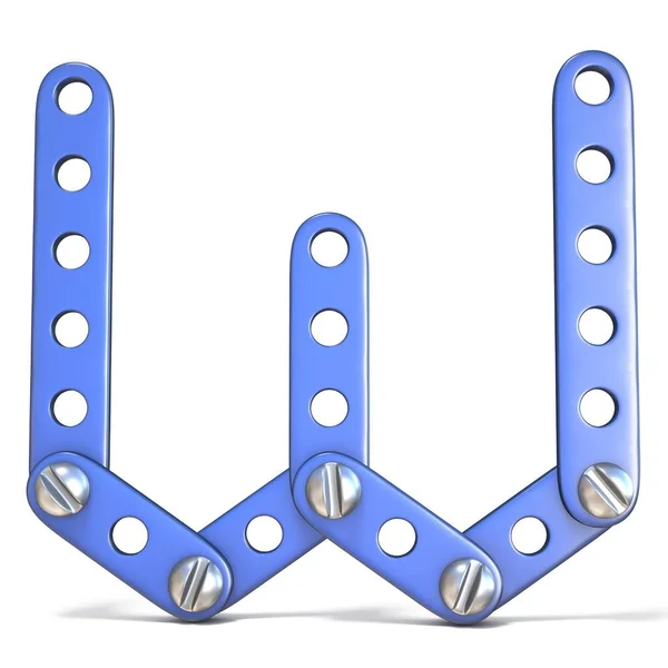 Alfabet gemaakt van blauw metaal constructor speelgoed Letter W 3d — Stockfoto