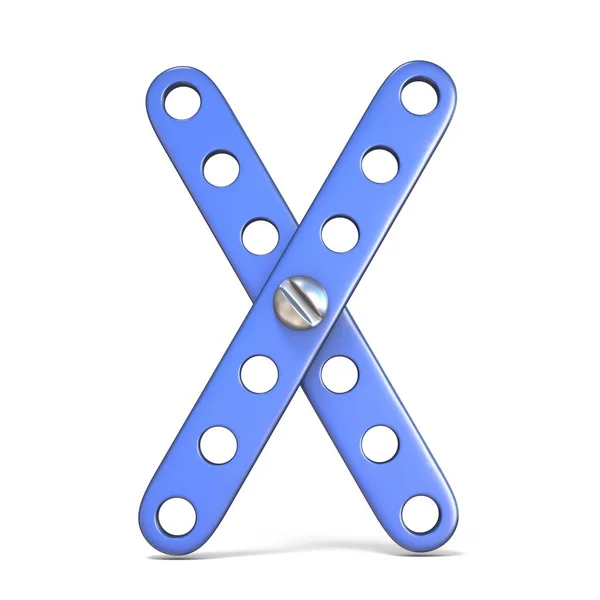 Alphabet made of blue metal constructor toy Letter X 3D — Stock Photo, Image