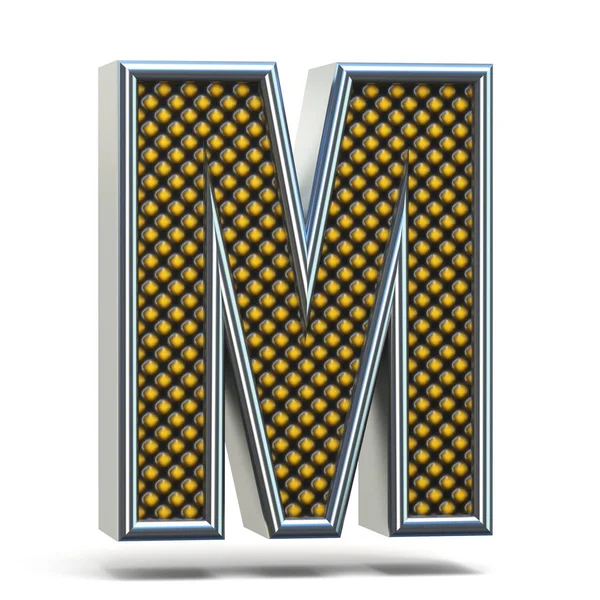 Chrom metalowy pomarańczowy kropkowane czcionki literę M 3d — Zdjęcie stockowe