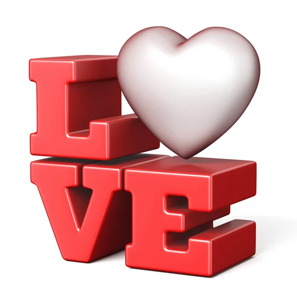 Word LOVE with red heart 3D — Stock Photo, Image