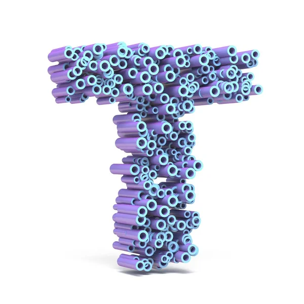 Purple blue fuente hecha de tubos LETTER T 3D — Foto de Stock