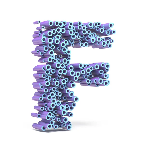 Lila blå teckensnitt tillverkade av rör bokstaven F 3d — Stockfoto