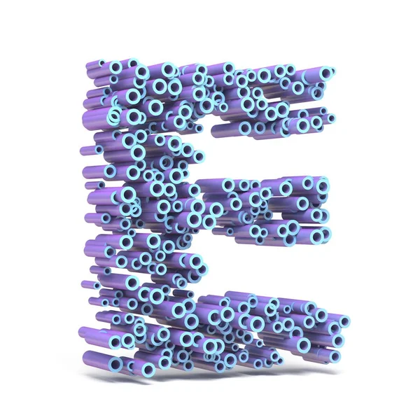 Caratteri blu porpora fatti di tubi LETTER E 3D — Foto Stock