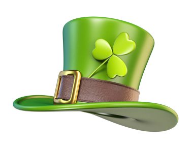 Yeşil St. Patrick's günü şapka yonca yan ile 3d görüntüleme