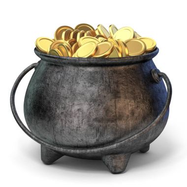 Demir pot tam 3d altın paralar