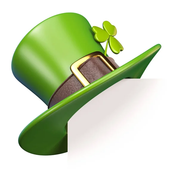 Zielony St. Patrick's Day kapelusz z koniczyna papieru narożne 3d — Zdjęcie stockowe
