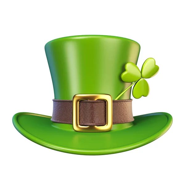 Zielony St. Patrick's Day kapelusz z koniczyna przodu widok 3d — Zdjęcie stockowe