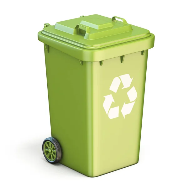Papelera de reciclaje de plástico verde cerrada 3D —  Fotos de Stock