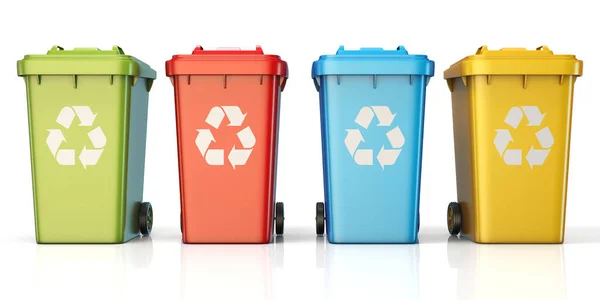 Contenedores para el reciclaje de residuos de clasificación de plástico, vidrio, metal, pa —  Fotos de Stock