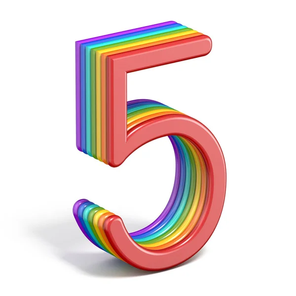 Ουράνιο τόξο γραμματοσειρά αριθμό 5 πέντε 3d — Φωτογραφία Αρχείου