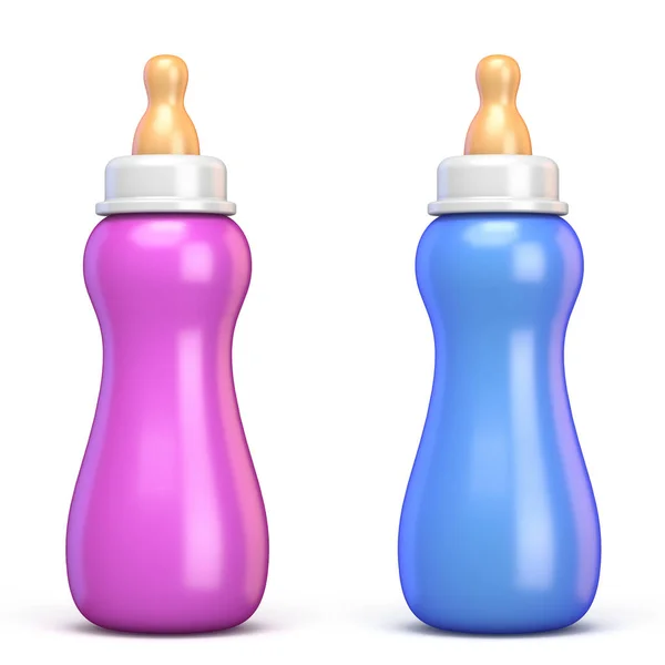 Рожево-синя дитяча пляшка 3D — стокове фото