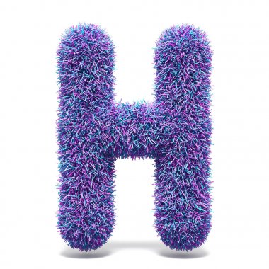 Mor faux kürk H harfi 3d render illüstrasyon izole beyaz arka plan üzerinde