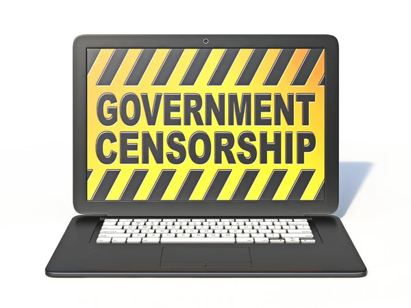 Чорний ноутбук з підписом урядової цензури на екрані 3d — стокове фото