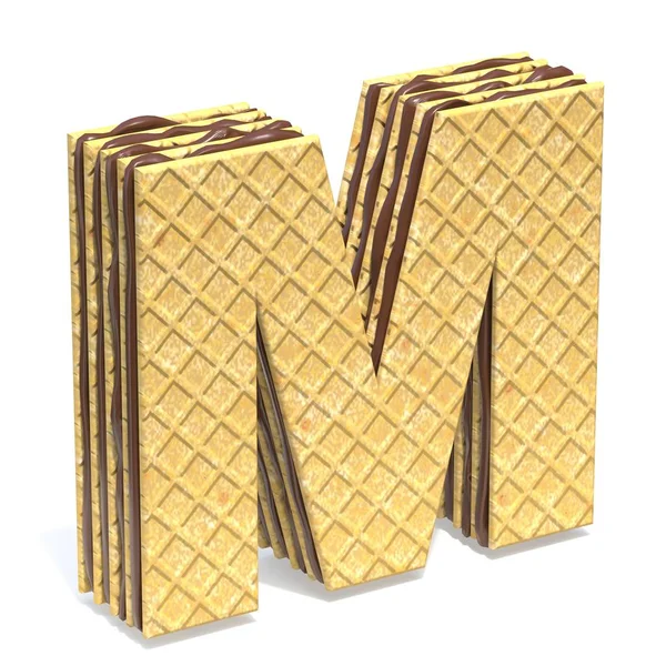 Fonte Waffles com recheio de creme de chocolate Carta M 3D — Fotografia de Stock
