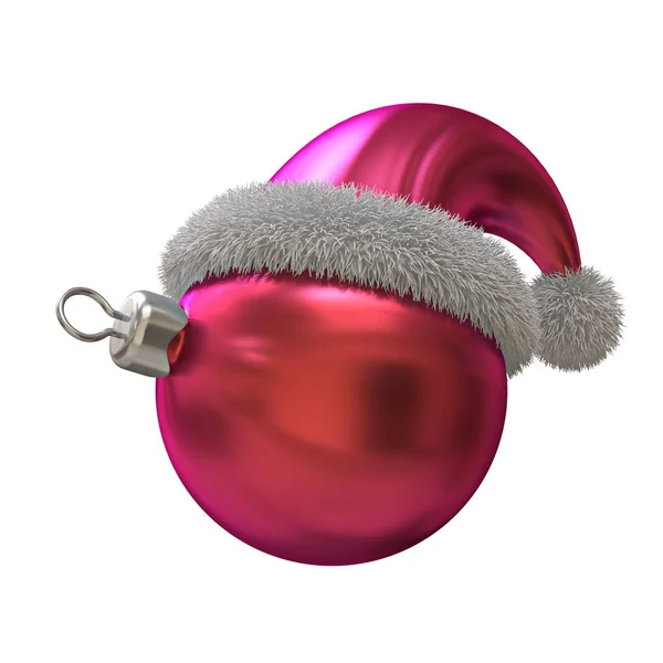 산타클로스 모자를 쓰고 있는 빨간 크리스마스 공 3D — 스톡 사진