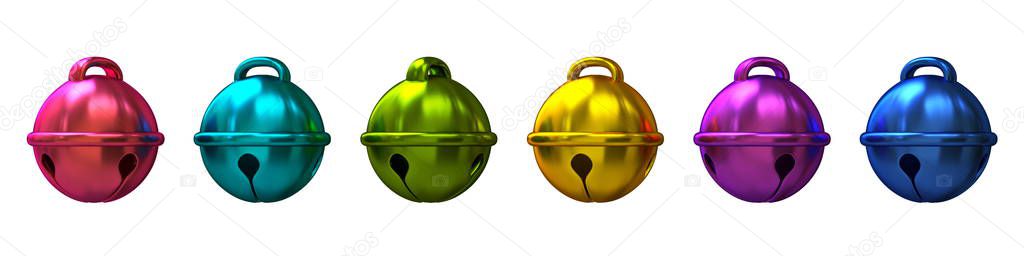 Set of colorful Christmas sleigh bells 3D