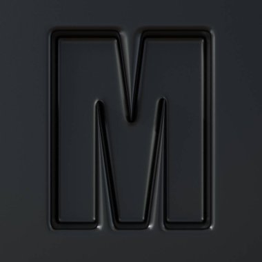 Siyah oymalı yazı tipi M harfi 3d