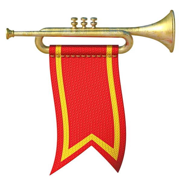 Trombeta com bandeira vermelha 3D — Fotografia de Stock