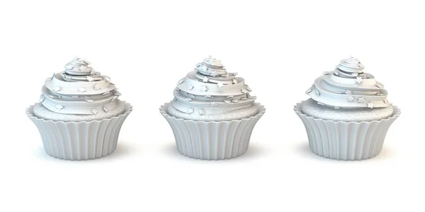 Drie witte muffin cakes 3d — Stockfoto