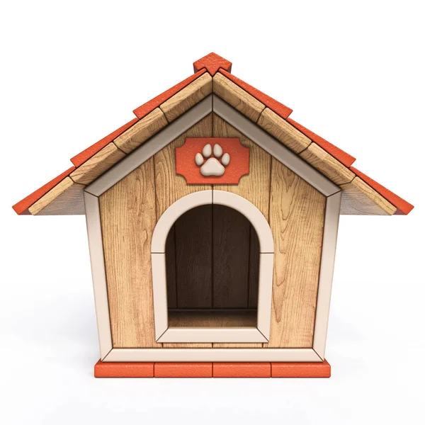 Casa de cachorro de madeira Vista frontal 3D — Fotografia de Stock