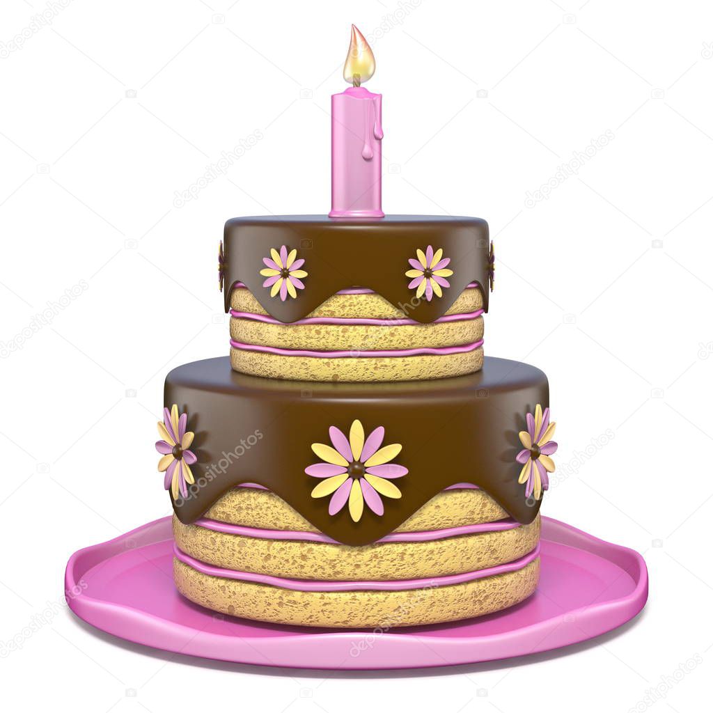 Two tier round chocolate flowers cake 3D