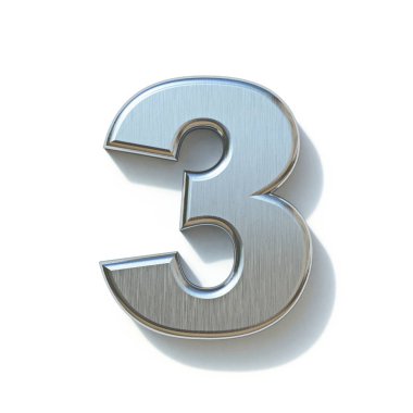 Brushed metal font Number 3 THREE 3D clipart
