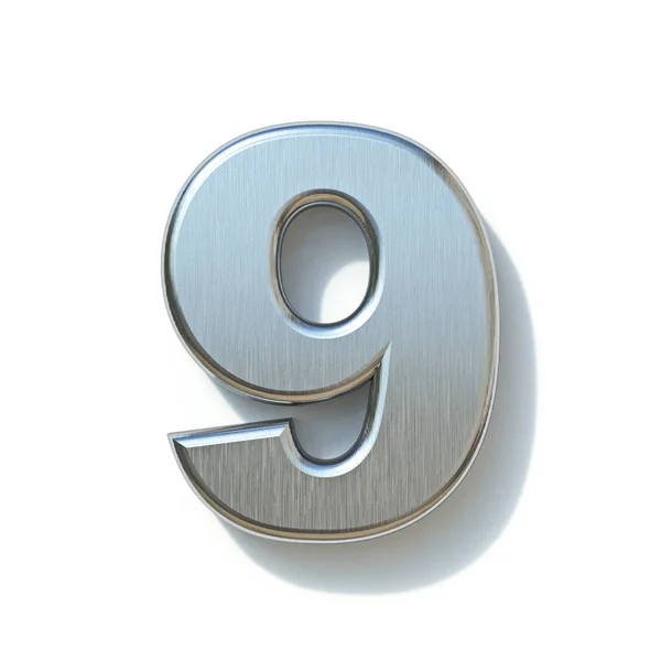 Brushed metal lettertype Number 9 Nine 3d — Stockfoto